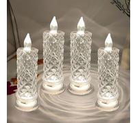 Set of 4 LED Crystal Candle Lights, Rose Shadow Led Flameless Candle Lights, Led Crystal Candle Light, Realistic LED Fake Candles, Romantic Flameles Pillar Candles for Christmas Wedding Decor (A)