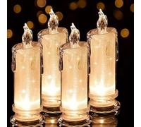 Set of 4 LED Crystal Candle Lights, Rose Shadow Led Flameless Candle Lights, Led Crystal Candle Light, Realistic LED Fake Candles, Romantic Flameles Pillar Candles for Christmas Wedding Decor (D)
