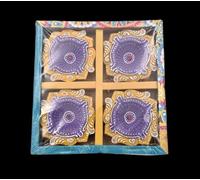 Set of 4 light Purple & Yellow Handmade Clay Terracotta Diwali Diya Multicolor Oil Lamps for Pooja Deepali Decoration Rangoli Diva Decorative Lighting Accessories Traditional Indian Festival Décor