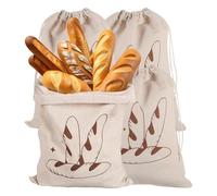 Set of 4 linen bread bags, reusable, bread bags, linen, unbleached, 40 x 30 cm, with drawstring for packaging and keeping fresh bread, baguettes, food, fruit and vegetables