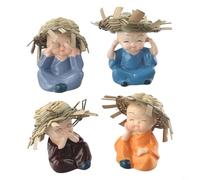 Set of 4 Little Monk Resin Figurines Car Dashboard Decoration Cute Buddhist Monks Crafts Home Decor Ornaments Collection