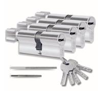 Set of 4 Lock Cylinders 30/30mm with Single Keyed, Profile Cylinders with Knob, 8 Screws, 20 Keys Included, Easy Installation, Universal Key for All Cylinders, Length 60mm