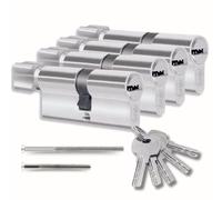Set of 4 Lock Cylinders 35/35 mm with Single Key, Cylinder with Knob, 8 Screws, Easy Installation, Universal Keys for All Cylinders, Length 70 mm