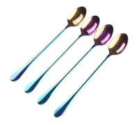 Set of 4 Long Handle Stainless Steel Spoons with Iridescent Coating for Coffee Drink Mixing and Serving Purposes (Colorful)