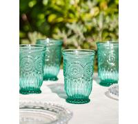 Set of 4 Luxury Embossed Green Tall Drinking Glass Tumblers Festive Christmas Decor Glassware 330ml Dibor Green 4 Pack