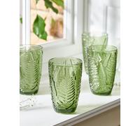 Set of 4 Luxury Green Leaf Embossed Tall Highball Drinking Glass Tumblers Gift Idea 350ml Dibor Green 4 Pack