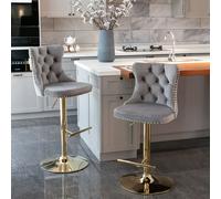Set of 4 Luxury Grey & Gold Velvet Swivel Bar stools HomeTouch Grey 4 Pack