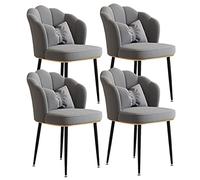 Set of 4 Luxury Velvet Dining Chairs with Carbon Steel Legs Light Grey Upholstered Backrest for Home Office Makeup Vanity Manicure and Desk Use