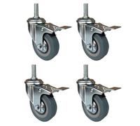 Set of 4 M10/12 Threaded Polyurethane Swivel Caster Wheels with BrakeDurable WearResistant Stem Casters for Furniture DIY Projects and Heavy Loads