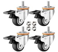 "Set of 4 M10 M12 Threaded Swivel Caster Wheels 2.5-5 Inch TPR Rubber with Double Locking Brake Replacement Rollers for Furniture Carts 6.3CM"
