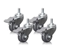 Set of 4 M12 Threaded Swivel Casters - 6m Silent Polyurethane Wheels with Brake, Heavy-Duty Industrial Transport Rollers for Hand Carts, Work Tables, and Smooth Surfaces