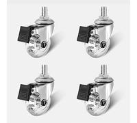Set of 4 M8 Threaded Stem Caster Wheels with Brake Clear Rubber Replacement Wheels for Furniture Trolley Workbench 1.5/2/3 Inch Options Heavy Duty Smooth Rolling