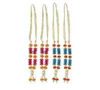 Set of 4 Mala Artificial Beaded Mala Ribbon Haar Small Mala for Idol-Mala for God Statues Accessories Puja Sringar Articles for Indian Traditional Navratri Festival Decor (Size:-2.5")(Blue & Pink)