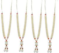 Set of 4 Mala Artificial Beaded Moti Mala Ribbon Garland Haar Mala for Idol-Mala for God Statue Accessories Pooja Sringar Articles Ornament for Indian Traditional Festival(Size:-6") (White & Golden)