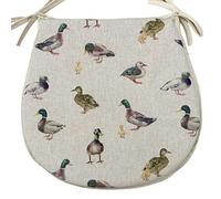 SET OF 4 MALLARD DUCK PRINT TIE ON CHAIR SEAT PADS (For Seats Approx.14" Wide X 14" Deep)