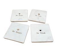 Set Of 4 Marble Coasters Be Happy Kind True You Square Inspirational Square Mats