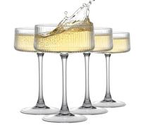 Set of 4 Martini Glasses, 265ml Ribbed Cup Glass Set, Classic Cocktail Glassware, Perfect for Champagne Wine and Cocktails Ideal for Bars and Entertaining