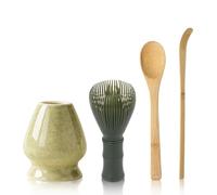 Set of 4 Matcha Tea Set Matcha Whisk and Spoon, Ceramic Matcha Whisk Holder(Matcha Green)