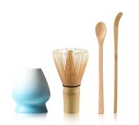 Set of 4 Matcha Tea Set Matcha Whisk and Whisk Holder Matcha Spoon, Matcha Kit Matcha Ceremony Accessory(Blue-White)
