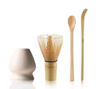Set of 4 Matcha Tea Set Matcha Whisk and Whisk Holder Matcha Spoon, Matcha Kit Matcha Ceremony Accessory(Grey-01)