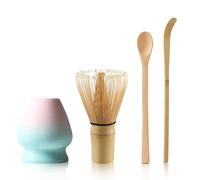 Set of 4 Matcha Tea Set Matcha Whisk and Whisk Holder Matcha Spoon, Matcha Kit Matcha Ceremony Accessory(Pink-White)