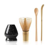 Set of 4 Matcha Tea Set Matcha Whisk and Whisk Holder Matcha Spoon, Matcha Kit Matcha Ceremony Accessory(Black-02)