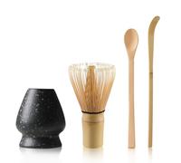 Set of 4 Matcha Tea Set Matcha Whisk and Whisk Holder Matcha Spoon, Matcha Kit Matcha Ceremony Accessory(Black-01)