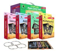 Set of 4 Math Flash Cards: Addition, Subtraction, Multiplication, and Division - 208 Cards with 4 Metal Rings - Ages 6+