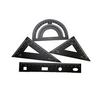 Set of 4 Math Ruler Geometry Tool, Aluminum Alloy Ruler Lightweight Includes Straight Ruler, Triangle Ruler, Protractor for School Student Teacher Architects Engineers, Black