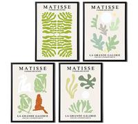 Set of 4 Matisse-Inspired Wall Art Prints on Matte Paper - Sage Green Botanical & Abstract Woman Designs, A3 & A4 Sizes - Bedroom/Living Room Wallart (A4 Print Only)