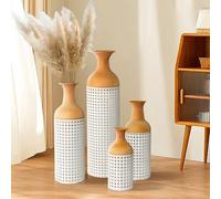 Set of 4 Metal Large Floor Vases, 68/50/40/30cm Tall Metal Giant Floor Standing Vase for Living Room Fireplace Hallway Corner Office Decor (White&Yellow)