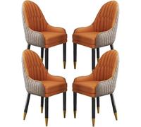 Set Of 4 Microfiber Leather Dining Chairs With Solid Wood Legs - Modern Black & Light Gray Lounge Chairs For Kitchen, Living Room, Bedroom, And Balcony Khaki+orange One Size