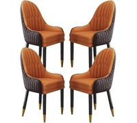 Set Of 4 Microfiber Leather Dining Chairs With Solid Wood Legs - Modern Black & Light Gray Lounge Chairs For Kitchen, Living Room, Bedroom, And Balcony Coffee+orange One Size