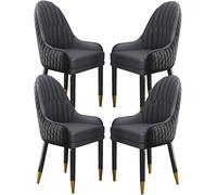 Set Of 4 Microfiber Leather Dining Chairs With Solid Wood Legs - Modern Black & Light Gray Lounge Chairs For Kitchen, Living Room, Bedroom, And Balcony Black+cement Gray One Size