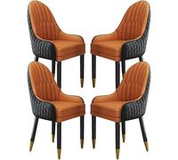 Set Of 4 Microfiber Leather Dining Chairs With Solid Wood Legs - Modern Black & Light Gray Lounge Chairs For Kitchen, Living Room, Bedroom, And Balcony Black+orange One Size