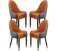 Set Of 4 Microfiber Leather Dining Chairs With Solid Wood Legs - Modern Black & Light Gray Lounge Chairs For Kitchen, Living Room, Bedroom, And Balcony Cement Gray+orange One Size