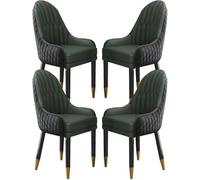 Set Of 4 Microfiber Leather Dining Chairs With Solid Wood Legs - Modern Black & Light Gray Lounge Chairs For Kitchen, Living Room, Bedroom, And Balcony Black+dark Green One Size