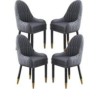 Set Of 4 Microfiber Leather Dining Chairs With Solid Wood Legs - Modern Black & Light Gray Lounge Chairs For Kitchen, Living Room, Bedroom, And Balcony All Cement Gray One Size