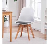 Set of 4 Mid Century Modern Dining Chairs Armless Plastic Kitchen Side Chairs with Fabric Seat & Wood Legs for Dining Room Conference Natural & White h