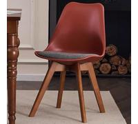 Set of 4 Mid Century Modern Dining Chairs Armless PP Plastic Kitchen Side Chairs with Fabric Seat & Walnut Wood Legs Ideal for Dining Room & Conference Use Red