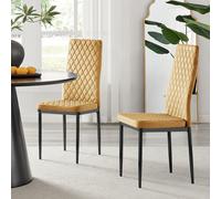 Set of 4 Milan High Back Soft Touch Diamond Pattern Velvet Dining Chairs With Black Powder Coated Metal Legs FurnitureboxUK Mustard One Size