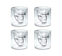 Set of 4 MINI 75ml Crystal Skull Shot Glass Double Layer Transparent Skull Pirate Shot Glasses, Halloween Funny Crystal Drinking Cup,Whiskey Glasses,Cool Beer Cup for Wine Cocktail Vodka
