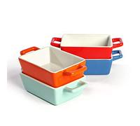 Set of 4 Mini Ceramic Oven Dishes - Colourful Stoneware Baking Dishes for Lasagne, Pies, Casserole, Tapas - Small Oven-to-Table Rectangular Portion Dishes | M&W