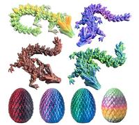 Set of 4 Miniature 3D Dragon Egg with Dragon, 13 cm Movable Joints Dragon Toys, Dragon Egg with Dragon, 3D Printed Dragon Egg, Mysterious Dragon Toy, Dragon Figures in Dragon Egg