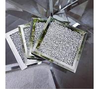 Set of 4 Mirror Crushed Jewel Coaster Mirror Diamante Diamond Glass Cup Mat Gift