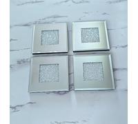 Set of 4 Mirrored Crushed Diamond Glass Crystal Coasters