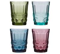 Set of 4 Mix Match Embossed Coloured Glasses Tumblers Wine Goblets Festive Christmas Decor Glassware 240ml Dibor Multi 4 Pack