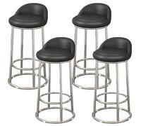 Set of 4 Modern Bar Stools 73cm Tall Upholstered Synthetic Leather Backrest & Footrest Sturdy Metal Frame Ideal for Kitchen Island & Dining Room (Black A)
