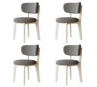 Set of 4 Modern Dining Chairs - Upholstered Cream & Dark Gray Cotton Linen Covers Stylish Wooden Frame Perfect for Kitchen & Restaurant Decor