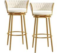 Set of 4 Modern Gold Velvet Bar Stools with Backrest and Footrest Kitchen Island Chairs for Home Pub and Dining Room (White 2 Pieces)